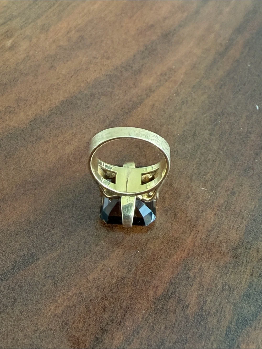Vintage 9k Brushed Gold with Emerald-Cut Smoky Quartz Cocktail Ring